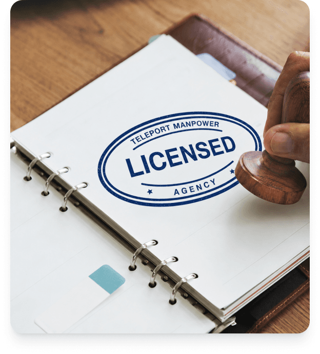 Teleport Manpower licensed agency stamp on official documents